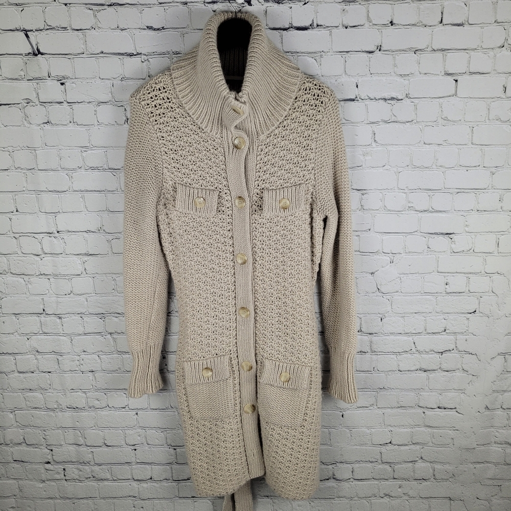 ESPRIT | alpaca blend heavy knit button up long high neck sweater cardigan